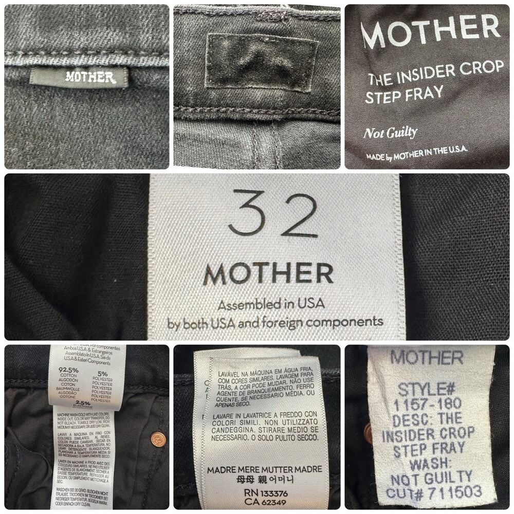 MOTHER Insider Crop Step Fray Jeans Not Guilty Black Wash Size 32 MINT CONDITION - Picture 8 of 8